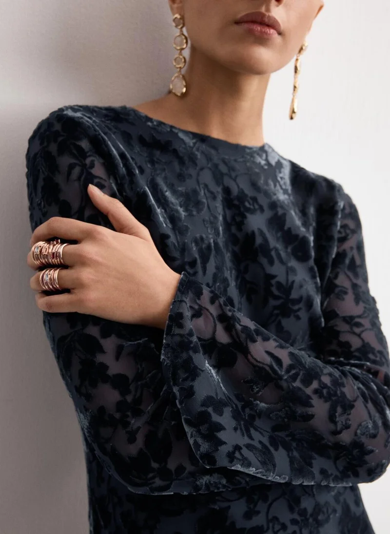 Mango  Devoré dress with bell sleeves for Women | Best Price UAE